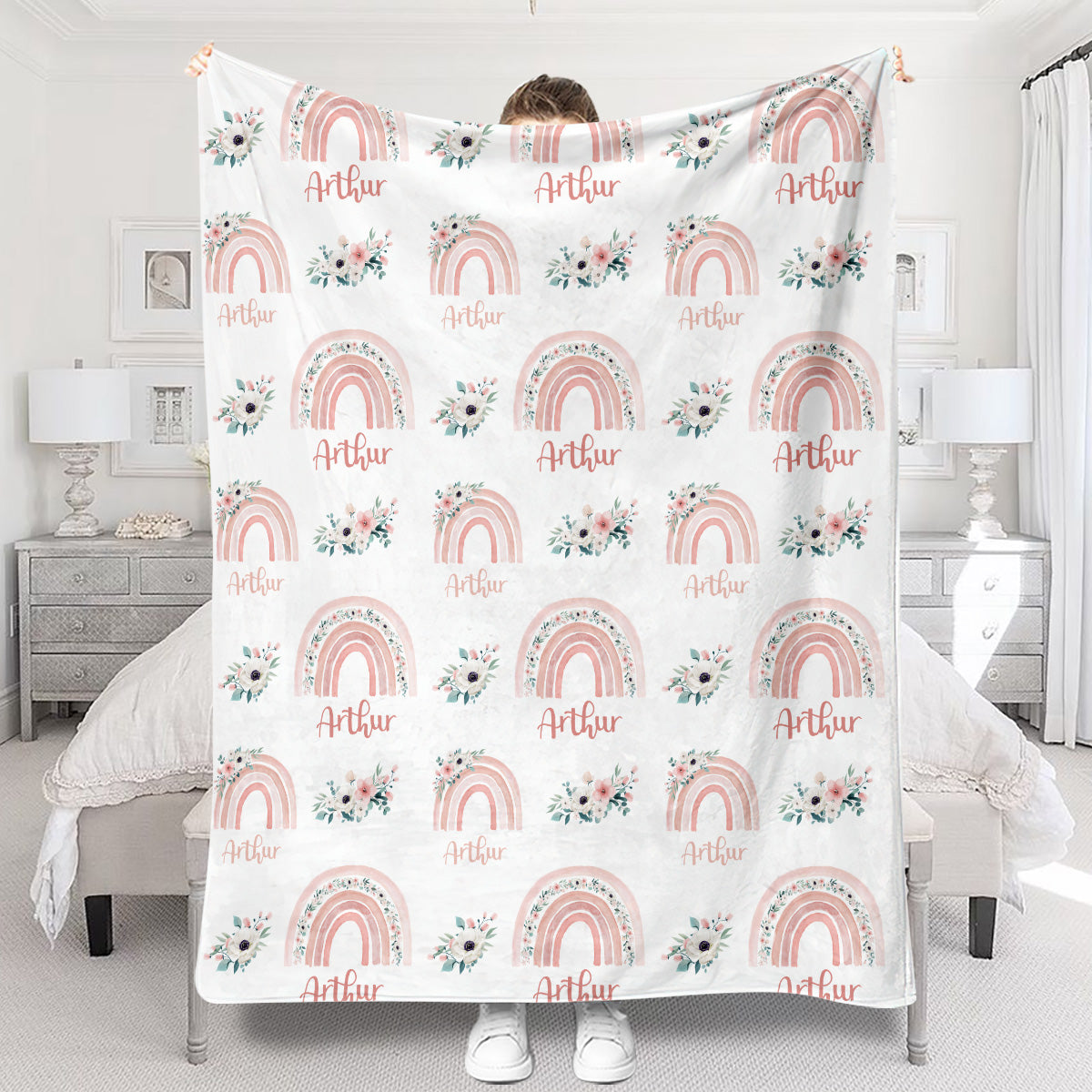 Retro-Regenbogen-Decke mit individuellem Namen – personalisierte Decke für den Enkel