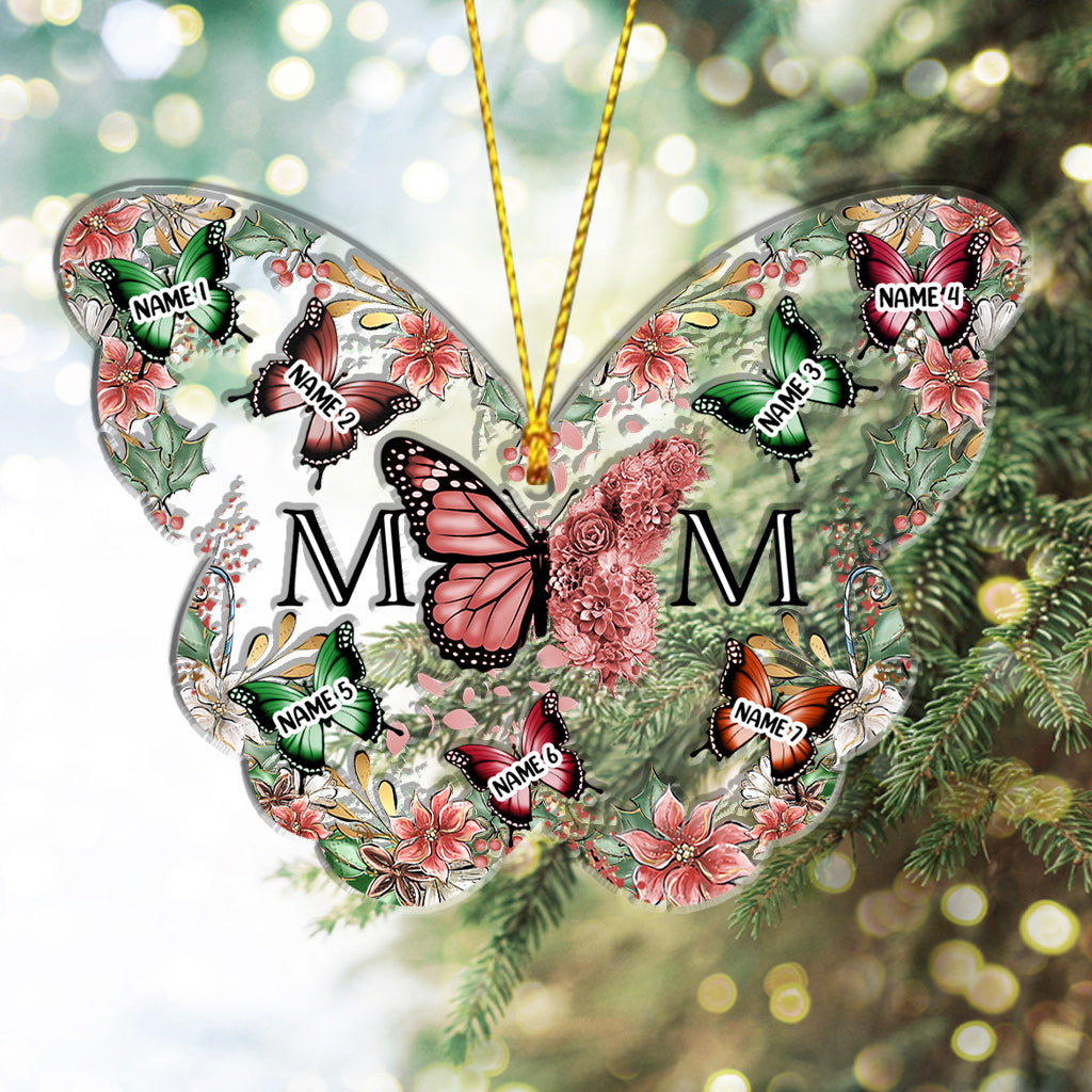 Mom & Children Butterflies Christmas Flower - Personalized Mother Ornament