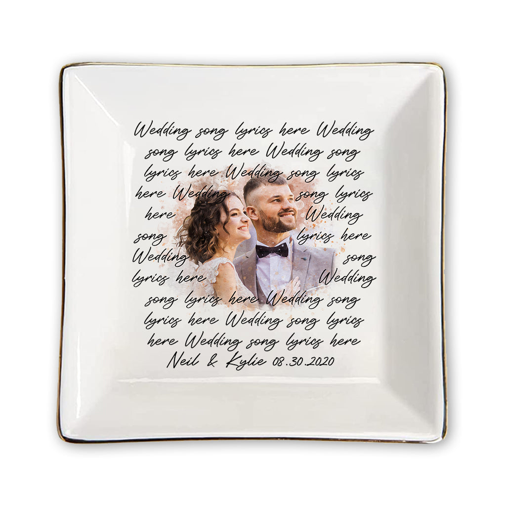 Wedding Song Lyrics With Personalized Watercolor Portrait - Personalized Husband And Wife Jewelry Dish