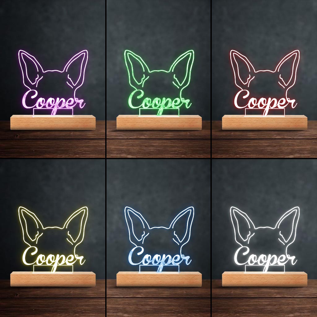 Plaque commémorative personnalisée en forme d'oreilles de chien - Cadeau mignon pour les amoureux des chiens ayant perdu leur compagnon - Socle lumineux personnalisé