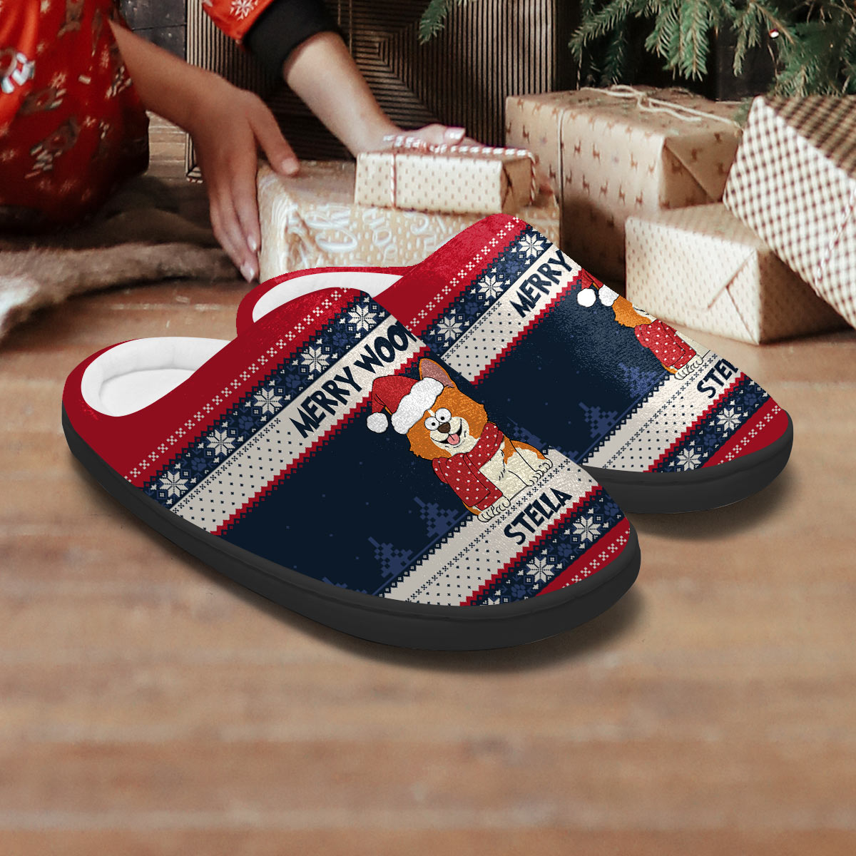 Meowy Christmas Merry Woofmas - Gift for dog lovers, cat lover - Personalized Slippers