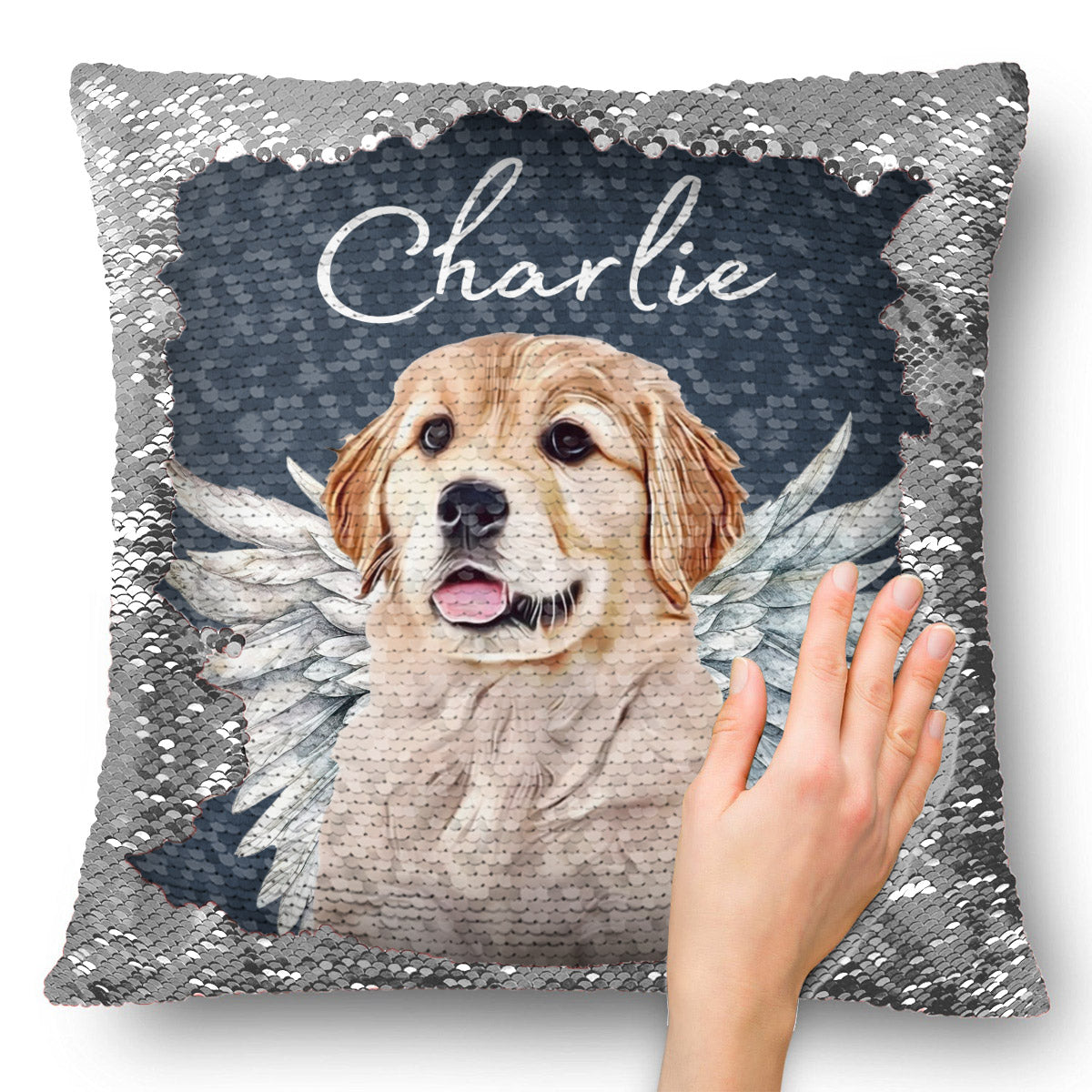Dog Cat Angel Wings - Gift for dog lovers, cat lover, who lost dog, who lost cat - Personalized Sequin Pillow Cover