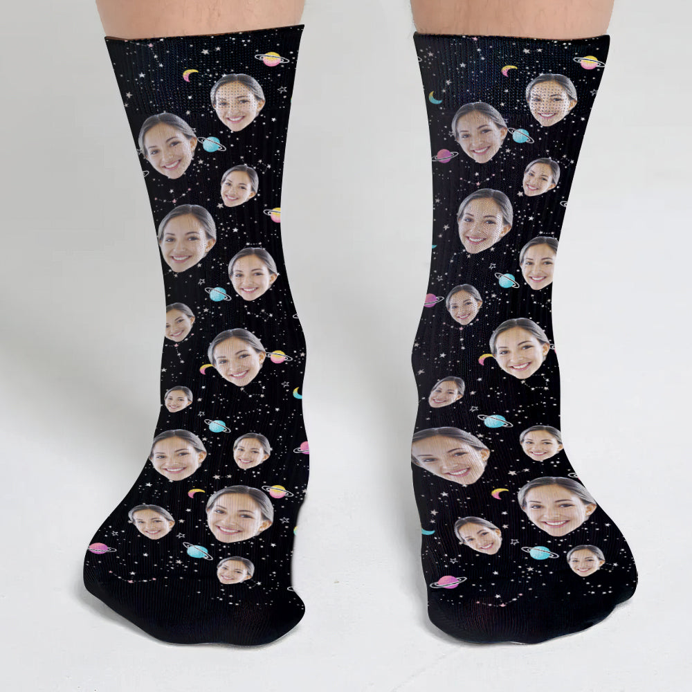 Chaussettes personnalisées pour tante - Visage personnalisé Galaxy