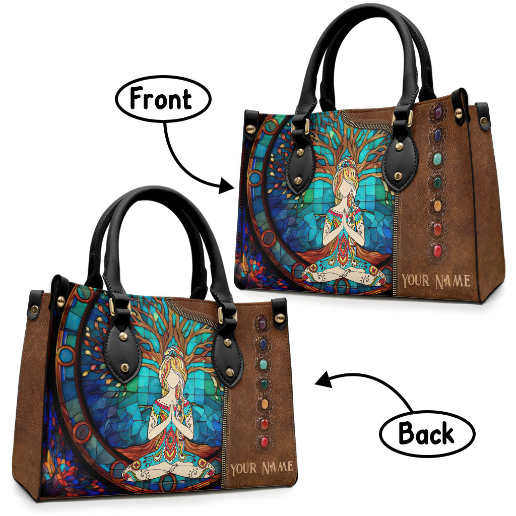 Namaste Green - Personalized Yoga Leather Handbag