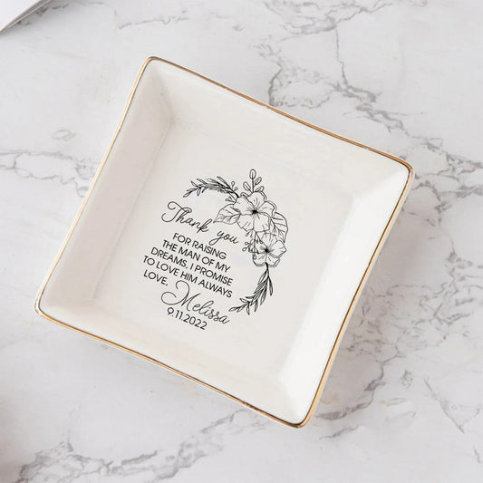 Thank You For Raising The Man Of My Dreams Gift For Mother Of The Groom From Bride - wedding gift for mother in law - Personalized Jewelry Dish