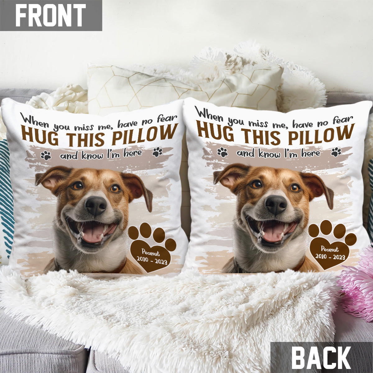 When You Miss Me Hug This - Personalized Dog Throw Pillow