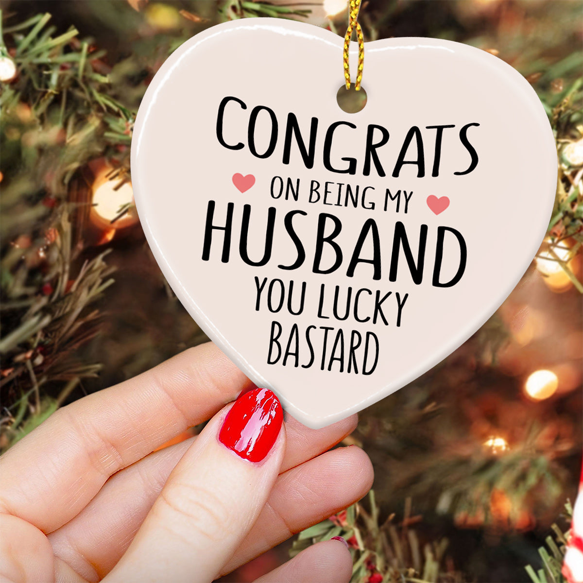 Congrats On Being My Favorite - gift for boyfriend, girlfriend, wife, husband - Personalized Ceramic Heart Ornament
