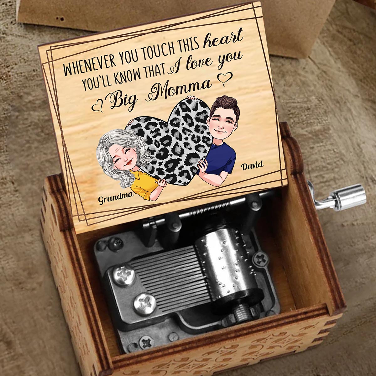 Whenever You Touch This Heart - Gift for mom, grandma, grandpa, daughter, son, granddaughter, grandson, wife, husband, dad, aunt, uncle, sister, brother - Personalized Hand Crank Music Box