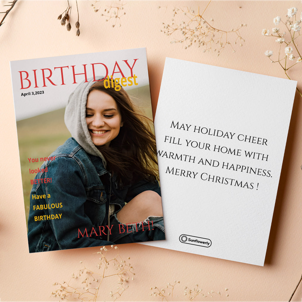 Birthday Digest Magazine Photo Upload - Personalized Greeting Card