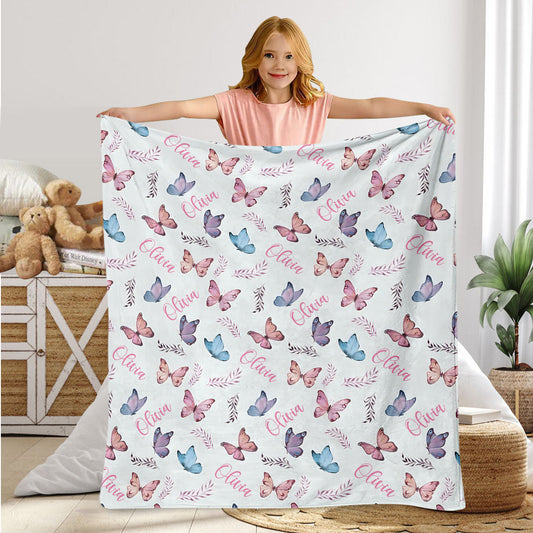 Couverture personnalisée papillon avec nom pour petite-fille