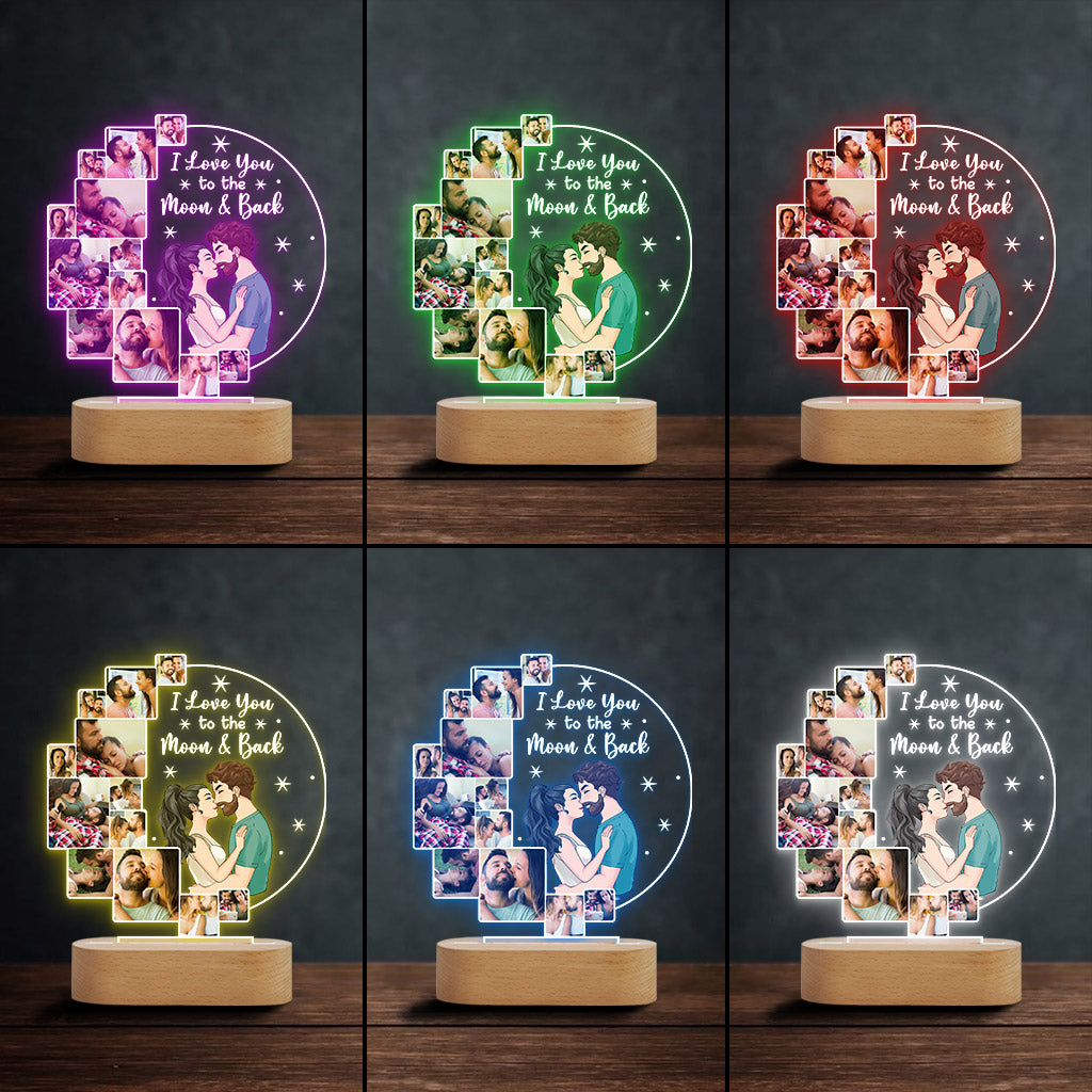 I Love You To The Moon & Back - Personalized Couple Shaped Plaque Light Base