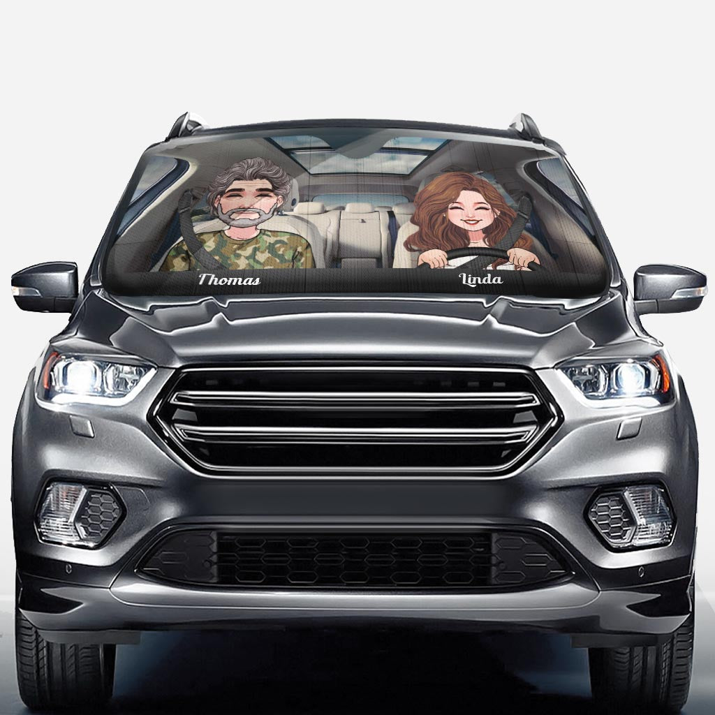 Adventure Awaits - Husband And Wife gift for wife, husband, girlfriend, boyfriend, mom, dad - Personalized Car Sunshade