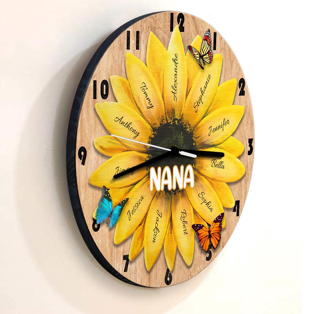 Sunflower Grandma And Grandkids - Personalized Grandma Wall Clock