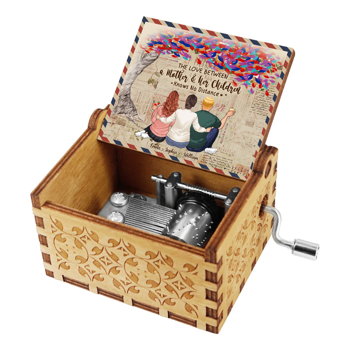 Mother And Children - Gift for mom, son, daughter - Personalized Hand Crank Music Box
