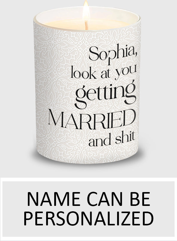 Look At You Getting Married - wedding gift for bride, groom - Personalized Candle With Wooden Lid