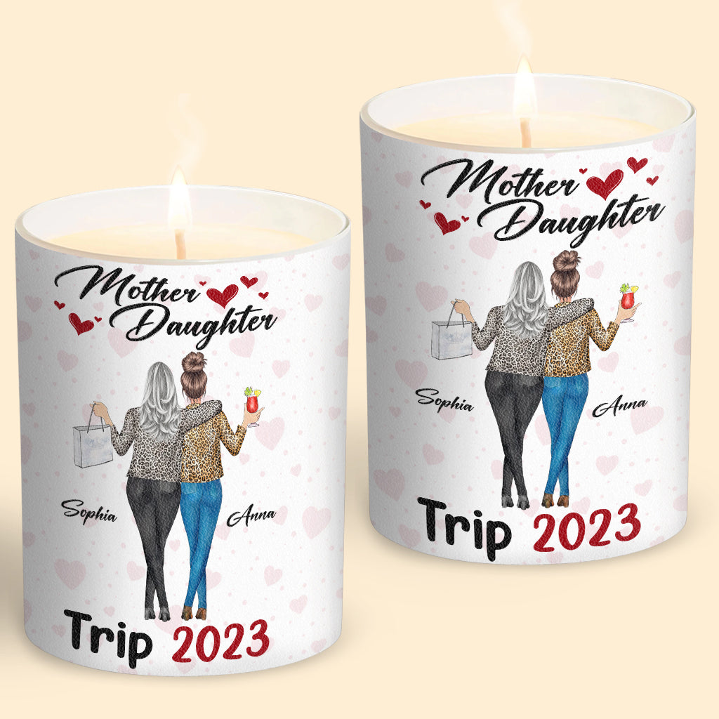 Mother Daughter Trip - Personalized Mother Candle With Wooden Lid