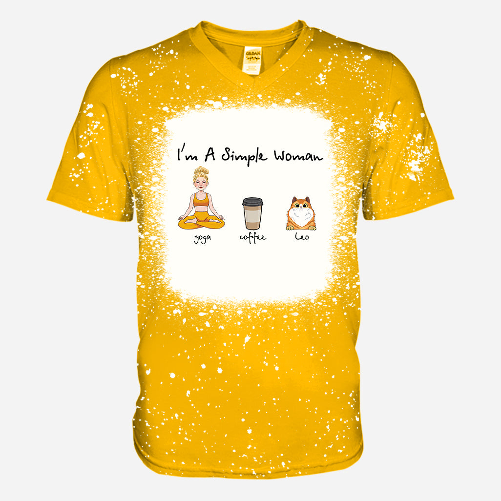 I'm A Simple Woman - Yoga gift for dog lover, cat lover, cat lover - Personalized Bleached T-Shirt