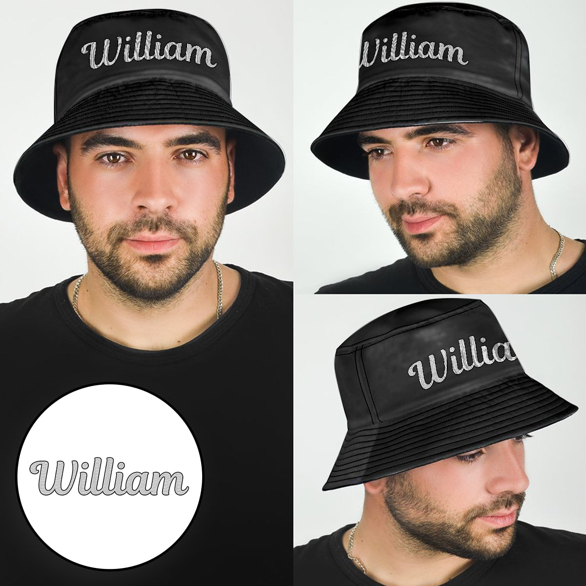 Personalisierter, bestickter Fischerhut für Stiefväter – individueller Name