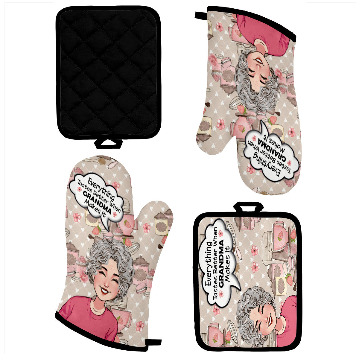 Tout a meilleur goût - Cadeau pour grand-mère - Ensemble de maniques et de gants de cuisine personnalisés