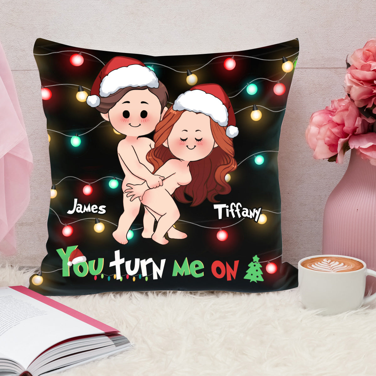 You Turn Me On - Personalized Couple Throw Pillow