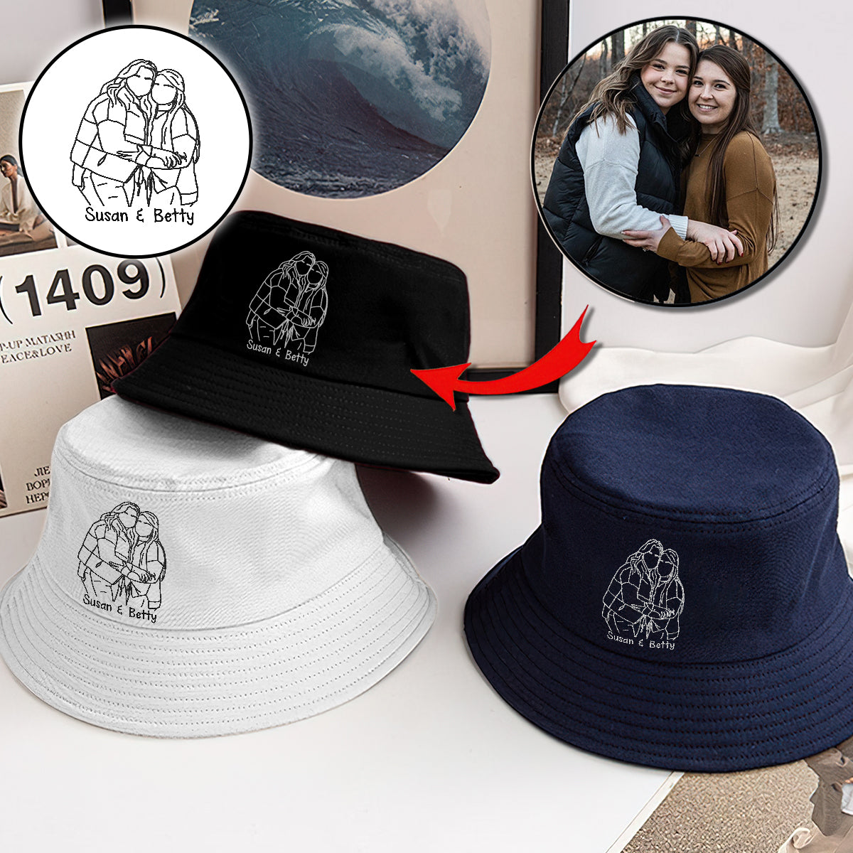 Custom Photo - Personalized Bestie Embroidered Bucket Hat