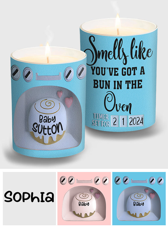 Smells Like You've Got A Bun In The Oven - Pregnancy gift for wife - Personalized Candle With Wooden Lid