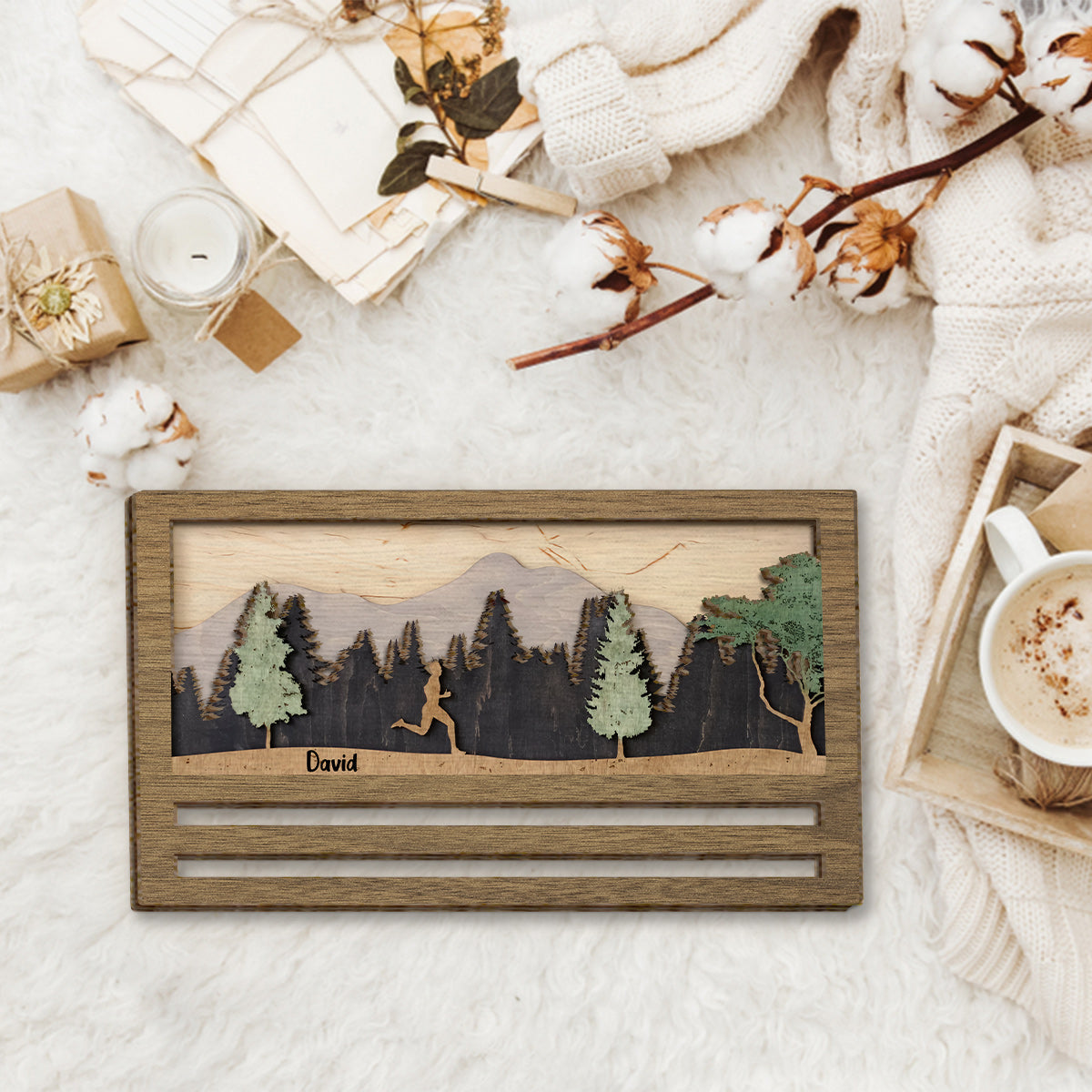 Medaillenpräsentation – Personalisiertes zweilagiges Holzschild/Holzplakette für Läufer