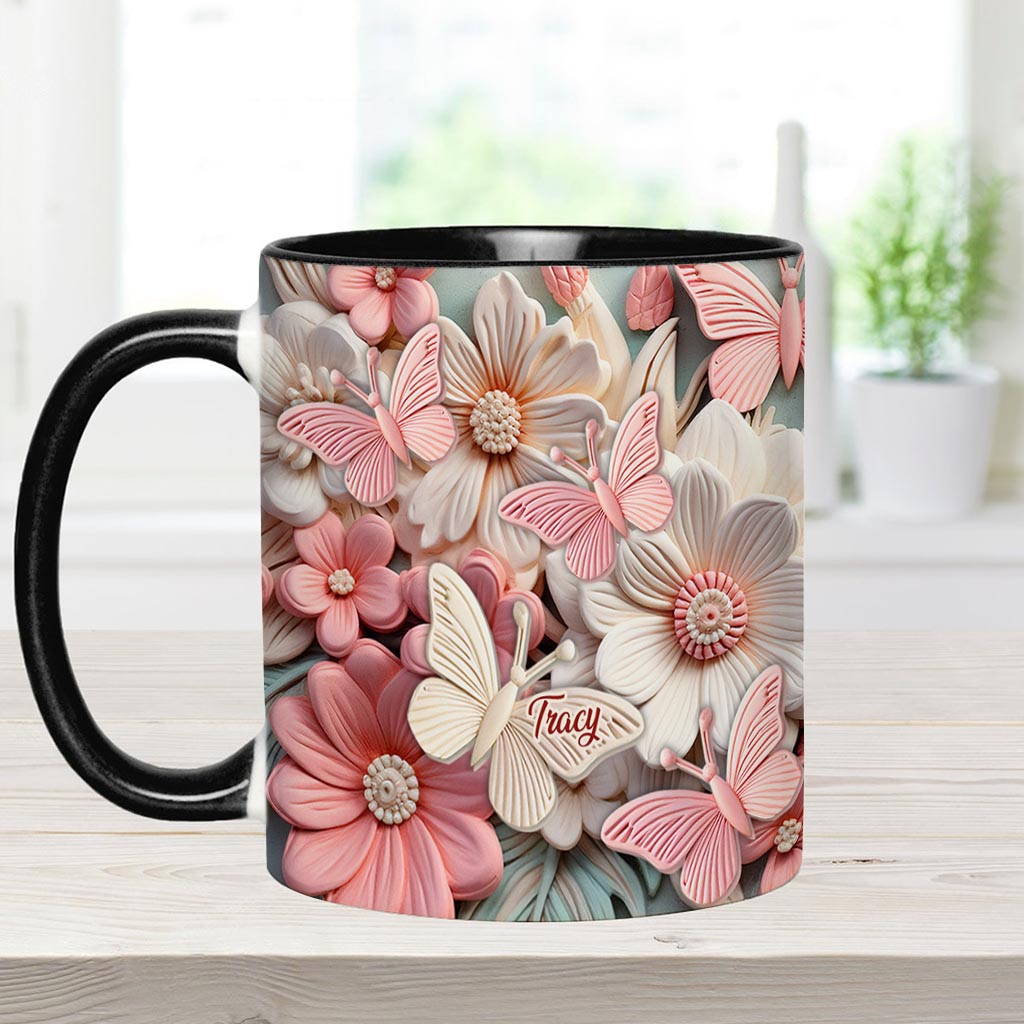 Butterfies And Flowers - Personalized Butterfly Accent Mug