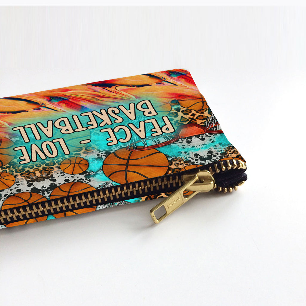 Peace Love Basketball Leopard - Personalized Basketball Pouch