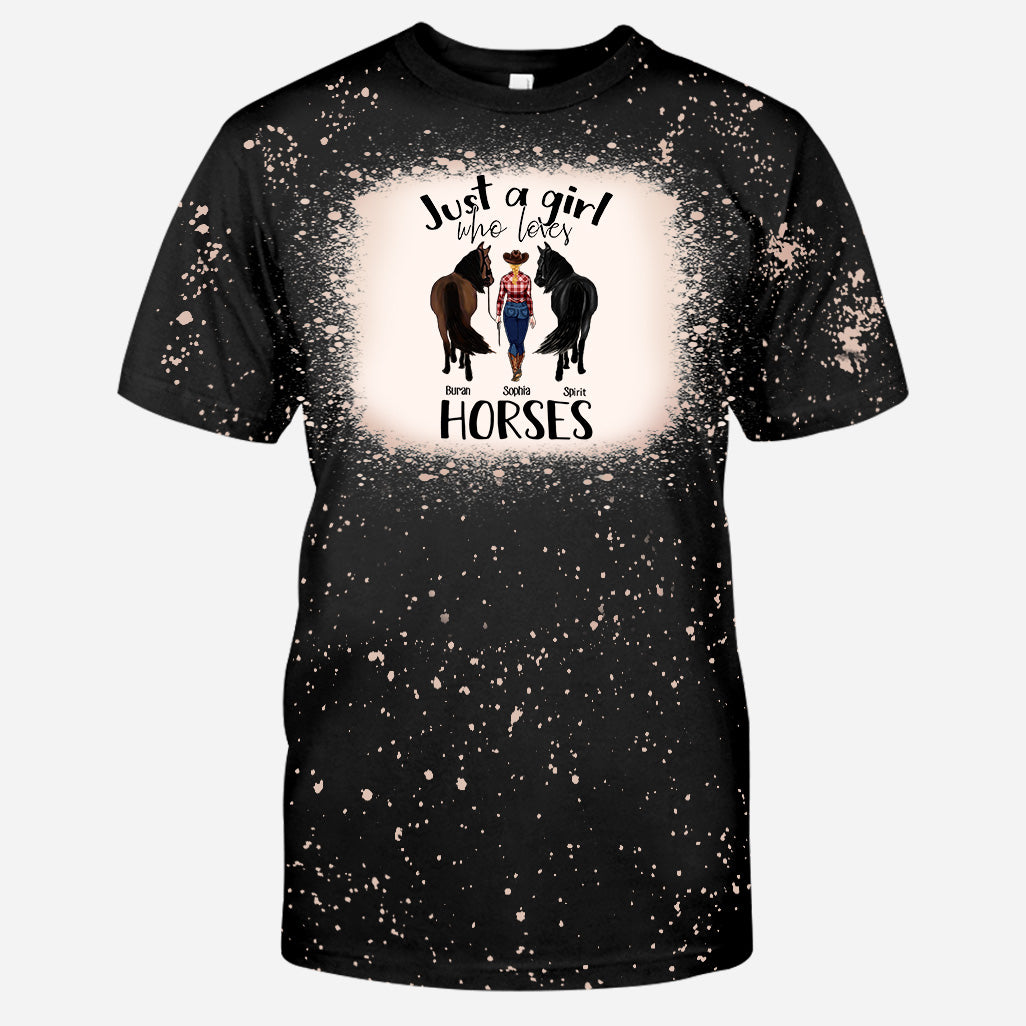 Just A Girl Who Loves Horses - Personalized Horse Bleached T-Shirt