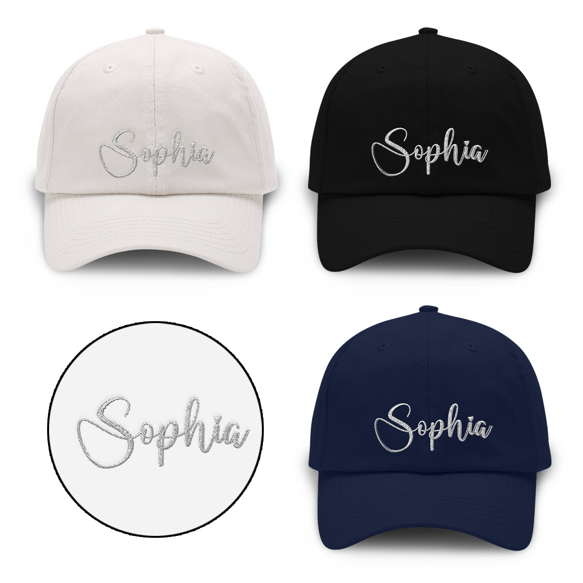 Casquette classique brodée personnalisée avec nom pour petite-fille