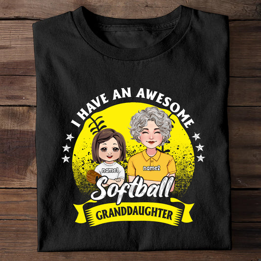 Awesome Softball Granddaughter - Personalized Softball T-shirt And Hoodie