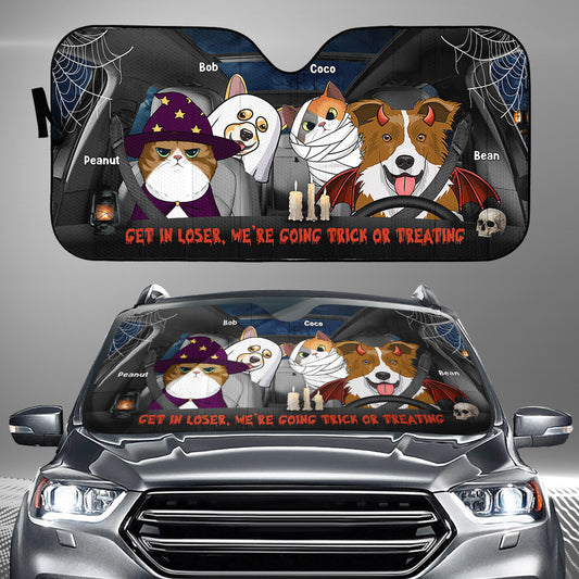 Get In Loser We're Going Trick Or Treating Dog/Cat - Personalized Dog Car Sunshade