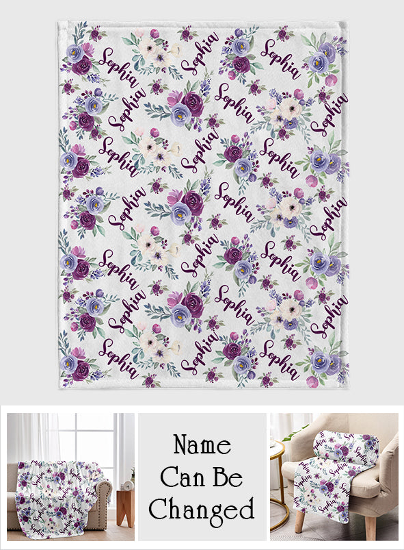 Couverture personnalisée pour belle-mère avec fleurs violettes et nom personnalisé