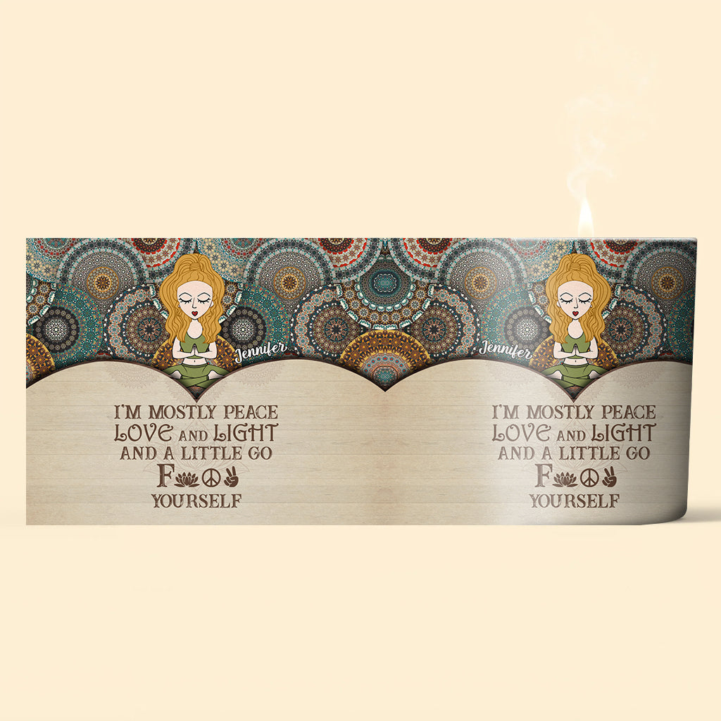 I'm Mostly Peace - Personalized Yoga Candle With Wooden Lid