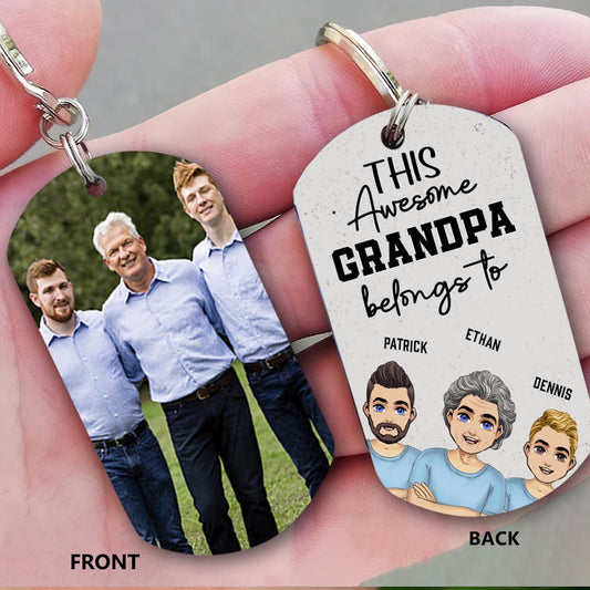 This Awesome Dad Belongs - Gift for dad, uncle, brother, grandpa - Personalized Stainless Steel Keychain