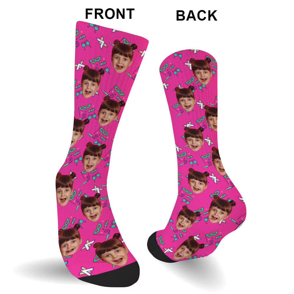 Custom Face Party Pattern - Personalized granddaughter Socks