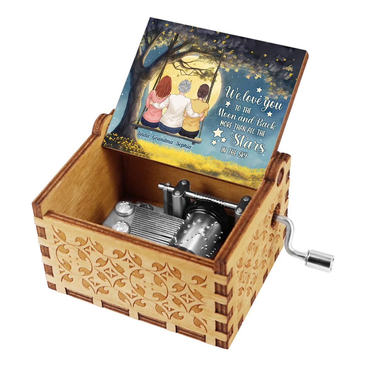 Mehr als alle Sterne – Personalisierte Spieluhr mit Handkurbel zum Muttertag für Oma