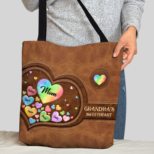 Colorful Heart Of Grandma Mother - Gift for grandma, grandma, mom - Personalized Tote Bag