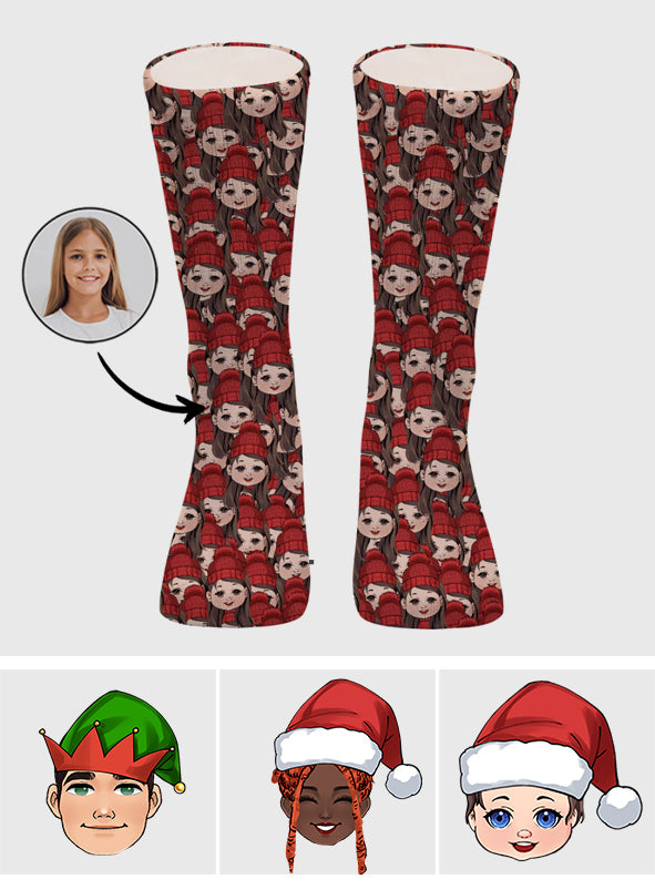 Lustige Chibi-Gesichter für Paare, beste Freunde und Familien – Partner-Socken – personalisierte Familiensocken