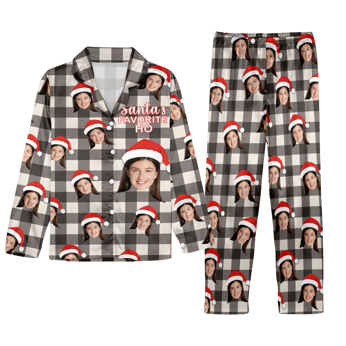 Santa's Favorite Ho - Personalized Couple Button Down Pajamas