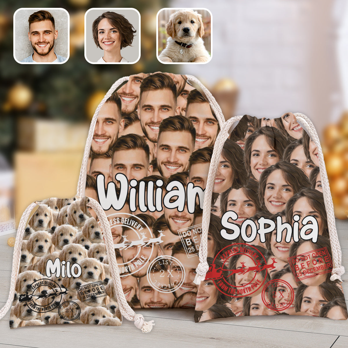Cute Faces Christmas Special Delivery - Personalized Family Christmas Tote Bag