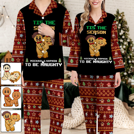 Tis The Season To Be Naughty - Personalized Couple Button Down Pajamas