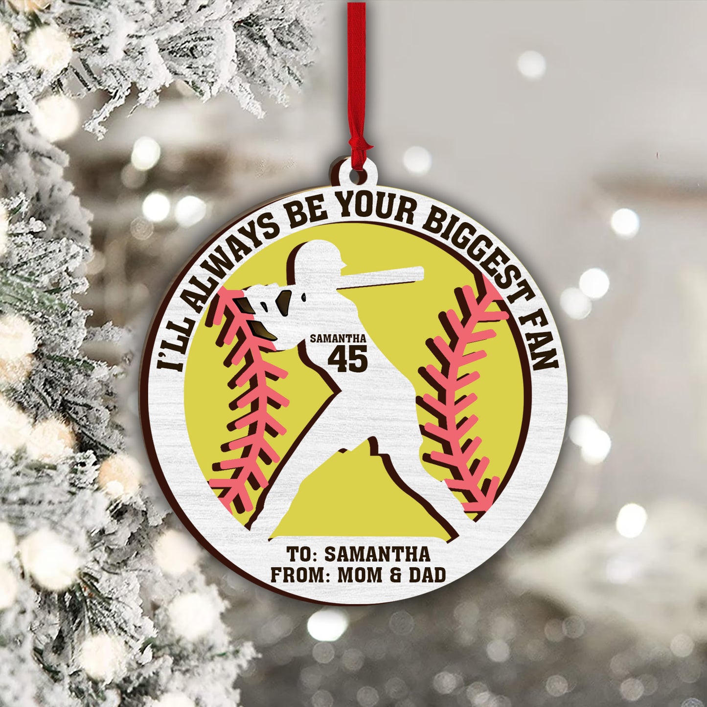 Ich werde immer dein größter Fan sein – Personalisierter Softball-Weihnachtsbaumschmuck, zweilagig