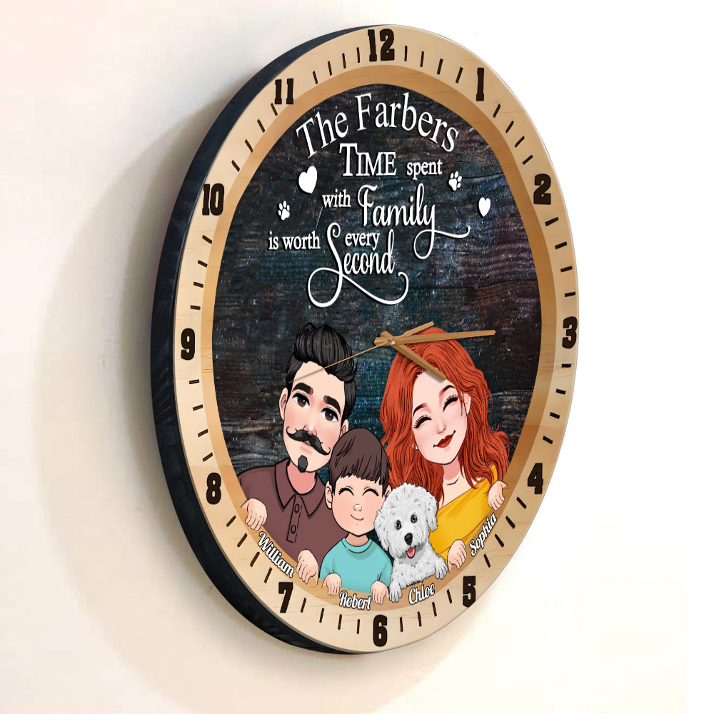Temps passé en famille - Horloge murale familiale personnalisée