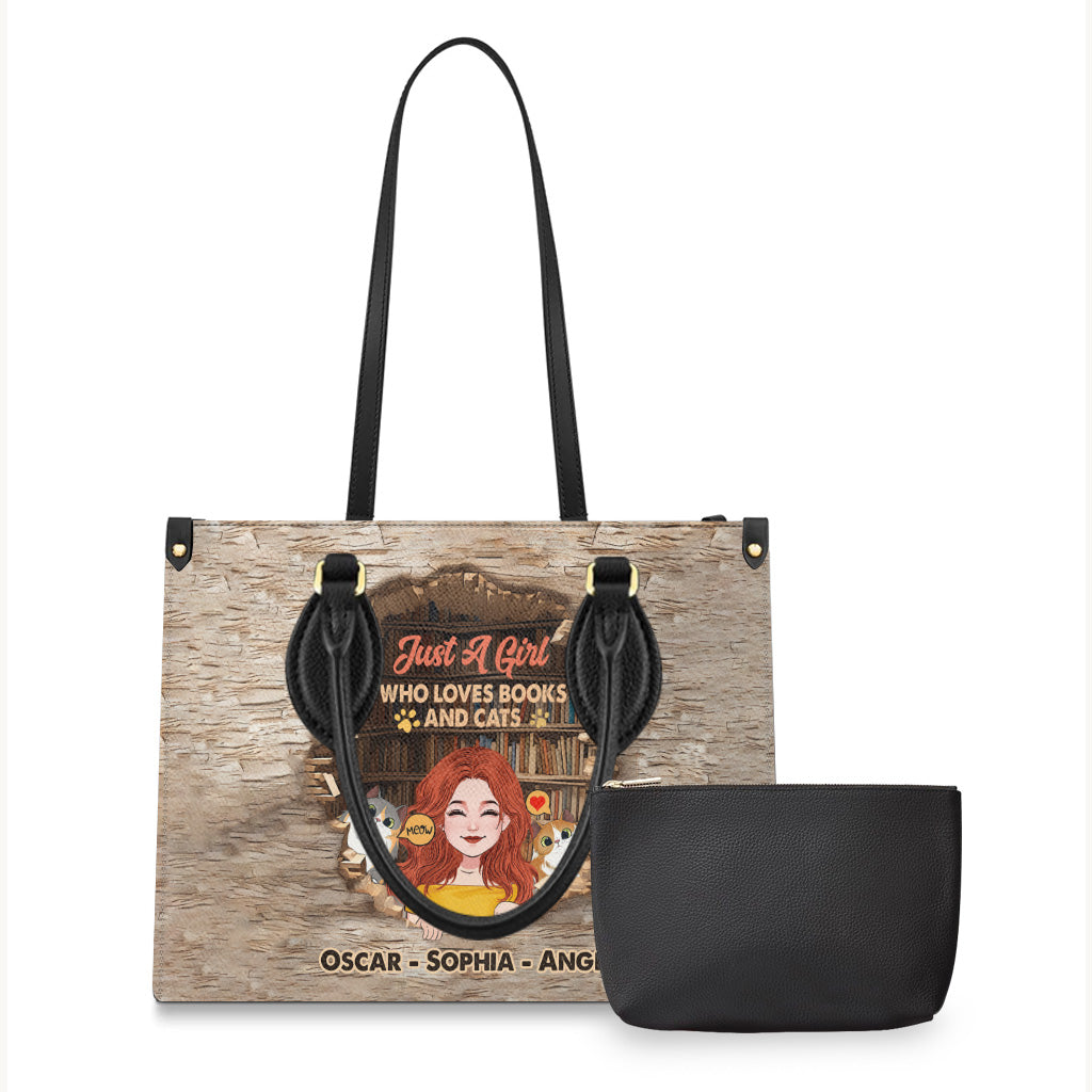 Love Books And Cats - Personalized Book Leather Handbag