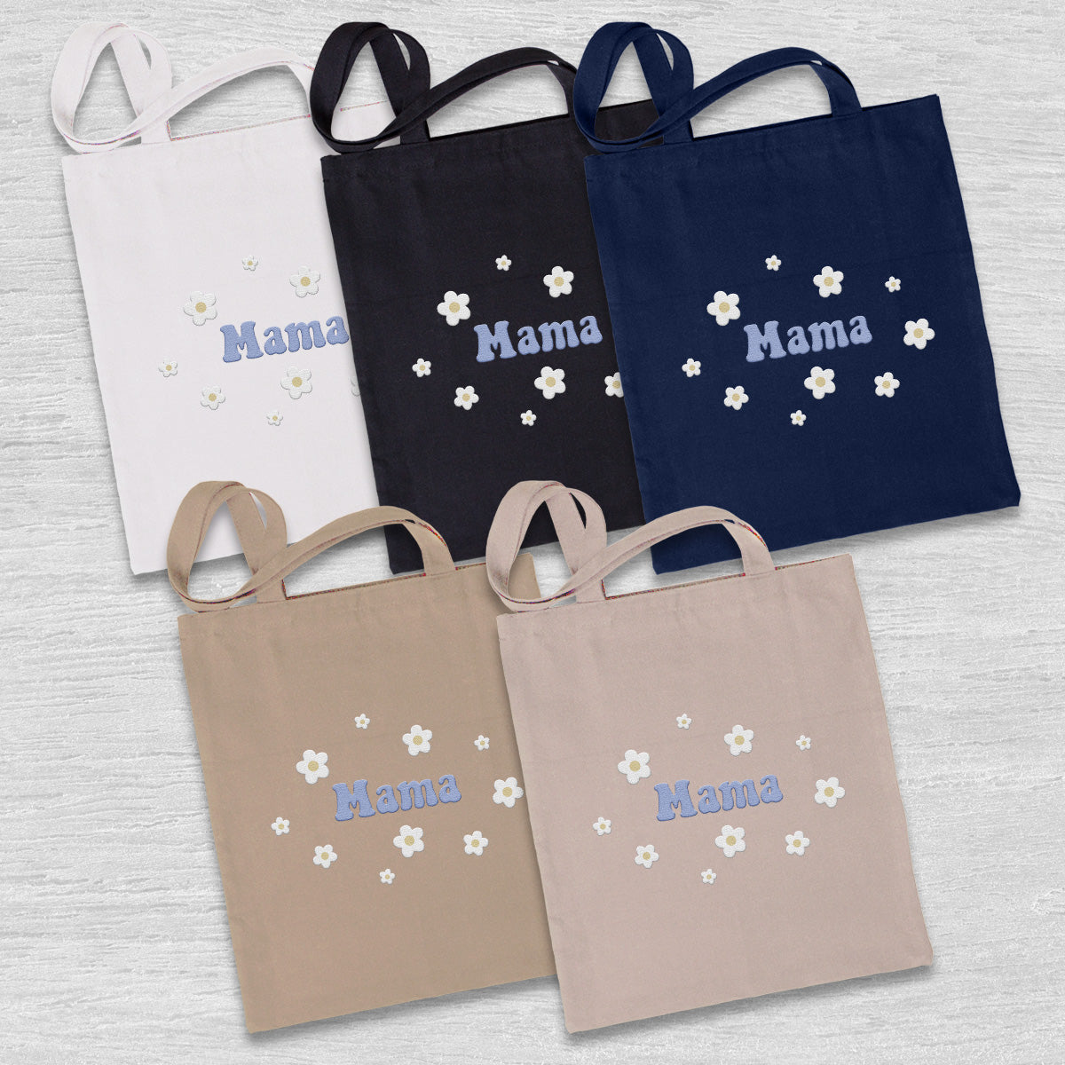Personalisierte Tragetasche mit Namensaufdruck und Blume – bestickt für Stiefmütter