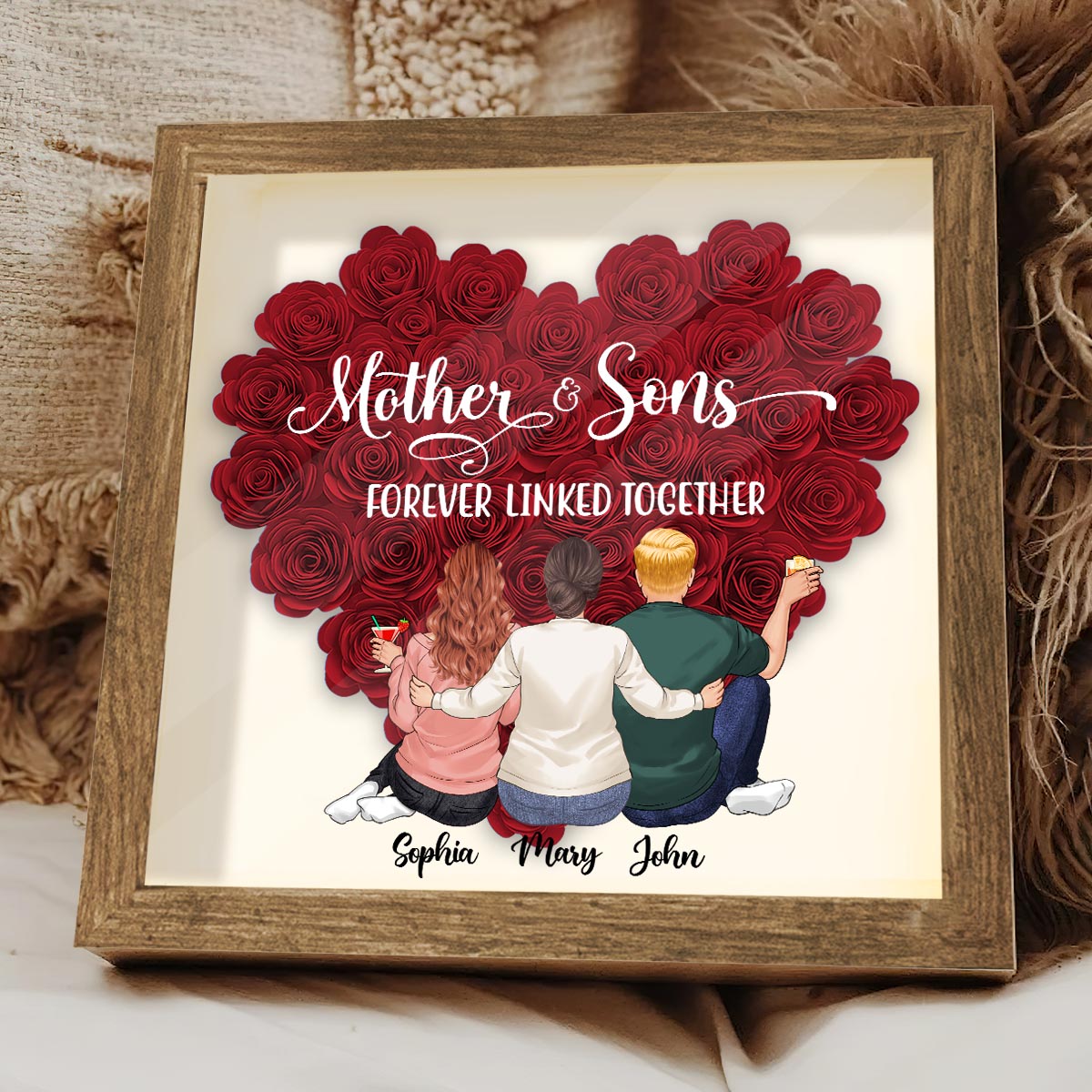 Mother And Daughters - Gift for mom, daughter, son - Personalized Flower Shadow Box