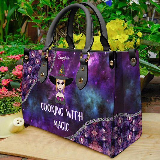 Cooking With Magic - Personalized Witch Leather Handbag