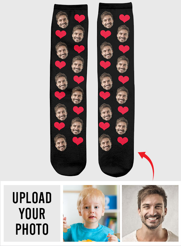 Chaussettes personnalisées pour oncle avec motif cœur et visage personnalisé